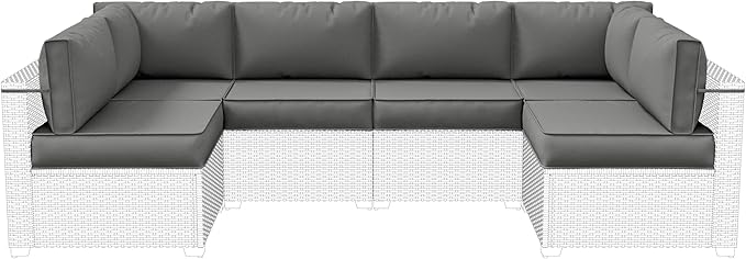 14-Piece Outdoor Cushions for Patio Furniture Thick Outdoor Chair Cushions 5" Foam High-Density Water-Resistant Deep Seat Cushion for 6-Seat Sectional Sets Liner&Cover Light Grey