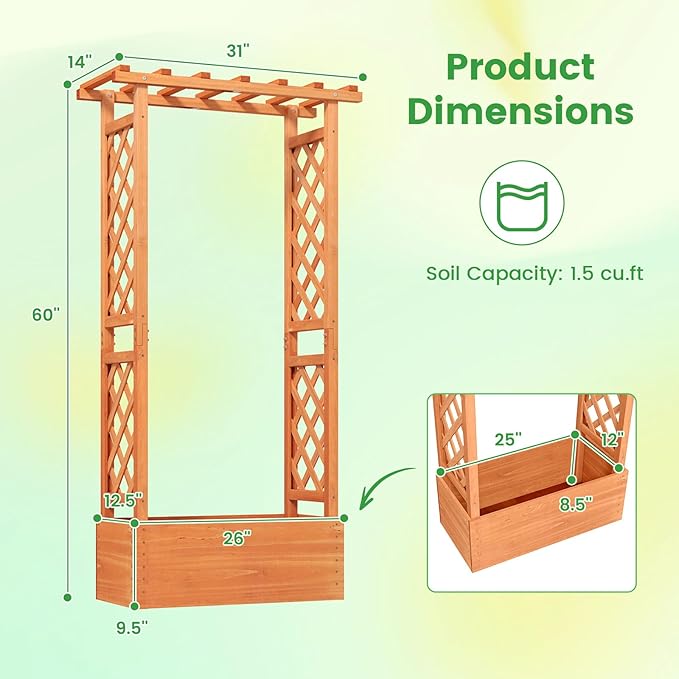 S AFSTAR Raised Garden Bed with Trellis, 2 Pieces Wood Planter Box with Hanging Roof & Drainage Holes for Climbing Plants, Vines, Flowers & Vegetables, Indoor Outdoor Plant Container for Patio & Yard