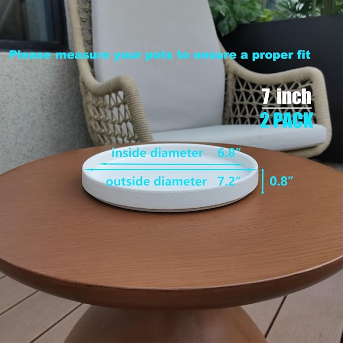 Ceramic Plant Saucer 7 Inch, 2 Pack Round Plant Trays for Indoors/Outdoors, Flower Pot Saucers for Holding Water Drips and Soil, Ceramic Drainage Tray for Plant Pot (Frosted White)