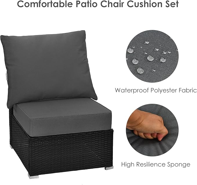 Giantex Patio Cushion Set, Deep Seat and Back Cushion, Outdoor Chair Pads with Ties, Cushion Replacement for Patio Furniture, Waterproof and High Resilient, 6 Inch Thick Indoor Floor Cushion