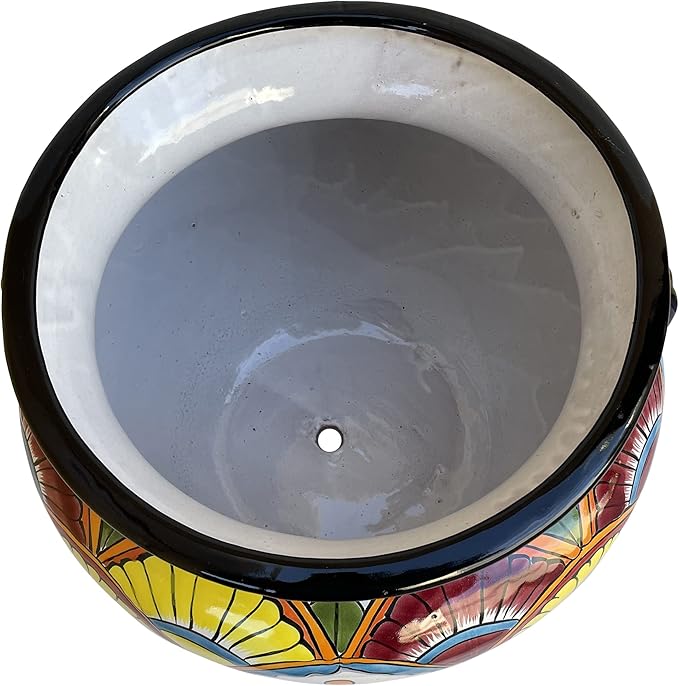 TalaMex Handmade Palmillas Large-Sized Talavera Indoors/Outdoors Mexican Colors Ceramic Garden Pot
