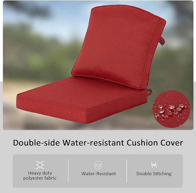 20"x21.5" Outdoor Deep Seat Patio Cushions Set of 1, Outdoor Chair Cushions Bottom Resilient Foam Filling Water-Resistant UV Resistant Weather Resistant with YKK Zippers,Chili
