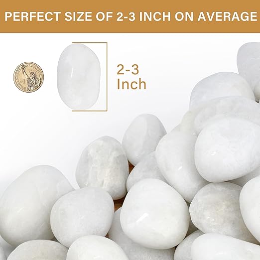 NUPICK 12lb White River Rocks for Plants Indoor, 2-3Inch White Pebbles for Vases Fillers, Decorative Gravel for Fish Tank, Natural Polished Stones for Succulent, Bonsai, Landscaping, Bird Baths