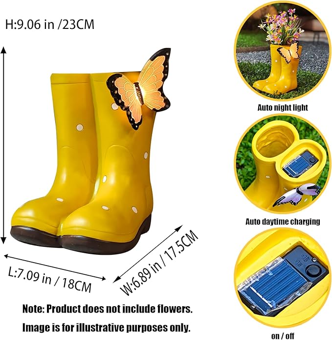 Garden Boots Planter Set with Butterfly Decoration, Outdoor Resin Flower Pot for Patio and Porch, Whimsical Waterproof Gardening Decor, Cute Gardening Gift for Women and Men (yellow)