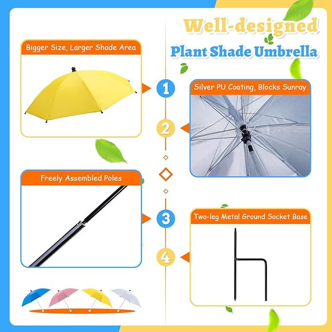 LUYI 2/4 Pcs Plant Umbrellas for Outdoor Plants, Garden Umbrella Shade for Potted Plants and Garden Beds