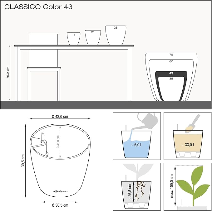 Lechuza Classico Color 43 Nutmeg, Self-Watering Round Planter, D16.5 H15.7 in