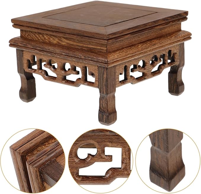 HANABASS Chicken Wenge Wood Plant Stand 4.33X4.33X2.95 Inch Wooden Base Riser Holder for Indoor Outdoor Potted Plants Bonsai Mini Trees Garden Patio Display