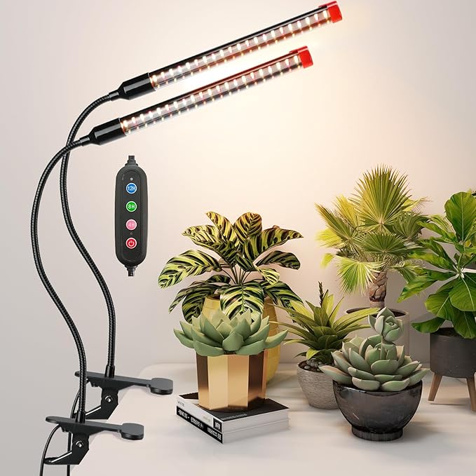 2Pack Small Clip Grow Lights for Indoor Plants, Bonsai, Mini Full Spectrum Pot Plant Grow Light, 4/8/12/16/20H Timer, 9 Watt Power Draw, NO Need Adapter
