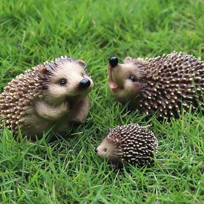 3PCS Miniature Hedgehog Figurines Family Hedgehog Statue Adorable Garden Decoration Animal Sculpture Ornaments for Home Patio Lawn Outdoor