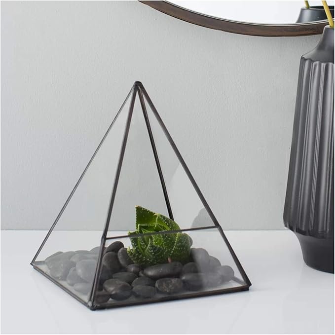 WGV Geometric Planter Terrarium Bulk, Width 5.5", Height 7.5", Clear Glass Black Frame DIY Succulent air Plant Miniature Fairy Garden Windowsill Tabletop Decor, Pyramid 6 Pieces