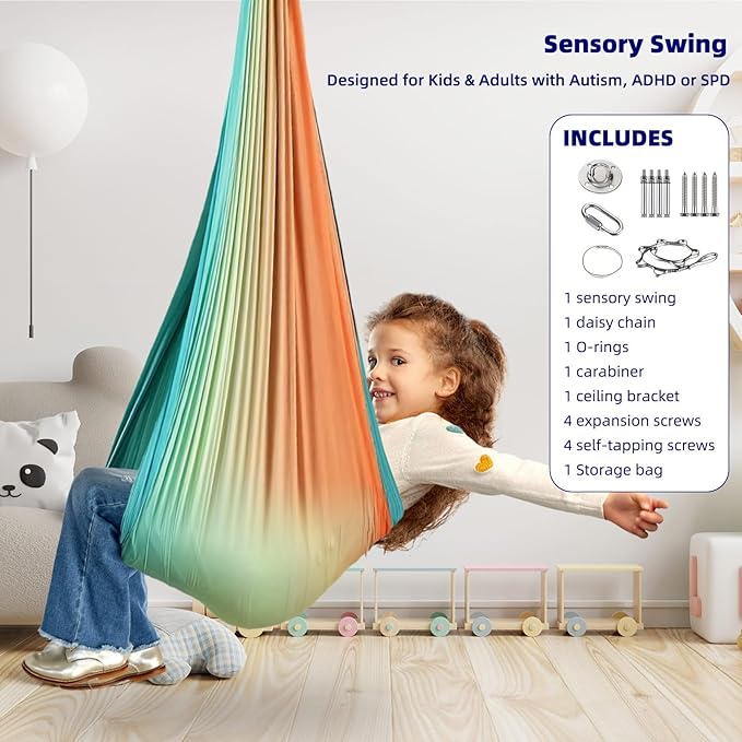 Sensory Swing Chairs for Kids, Indoor & Outdoor Hanging Therapy Cuddle Hammock Swing Seats for Child Teens with Autism, ADHD, Aspergers, Sensory Integration (Colorful(Hammock))