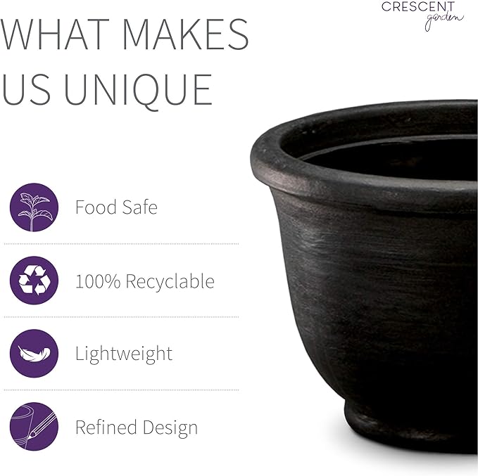 Crescent Garden Agave Planter, Classic Lightweight Resin Planter - UV-Resistant Flower Pots - Indoor & Outdoor Pot for Flowers, Houseplant, Herbs, 14" W x 11" H (Caviar Black)