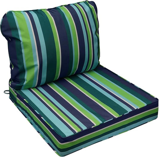 AAAAAcessories Outdoor Seat Cushions for Chairs, Fade-Resistant, Waterproof Patio Furniture Replacement Cushions, 19" x 19" x 3" + 19" x 17", Stormy Teal Coastal Stripe