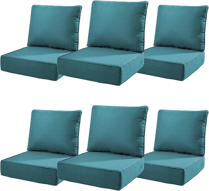 6" Thick Outdoor Cushions 22x24x6, 6-Set Deep Seat Patio Cushions with Removable Cover, Waterproof & Fade Resistant Replacement for Wicker Chair, Loveseat, Sofa - Peacock Green