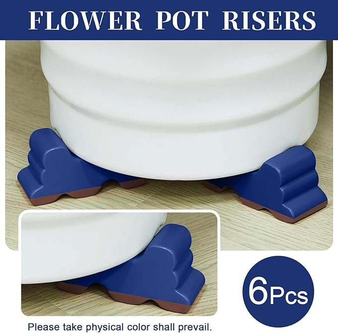 Kigeli 6 Pcs Resin Garden Pot Feet for Outdoor Planters 3 Inch Long 1.5 Inch Tall Flower Handmade Elevator Plant Feet Frost Proof Lifter for 14-20 in Pot(Royal Blue,Classic)