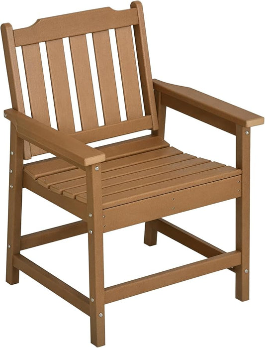Outsunny All-Weather Patio Chair, HDPE Patio Dining Chair, Heavy Duty Wood-Like Outdoor Furniture for Garden, Backyard, Deck, Porch, Lawn, Brown