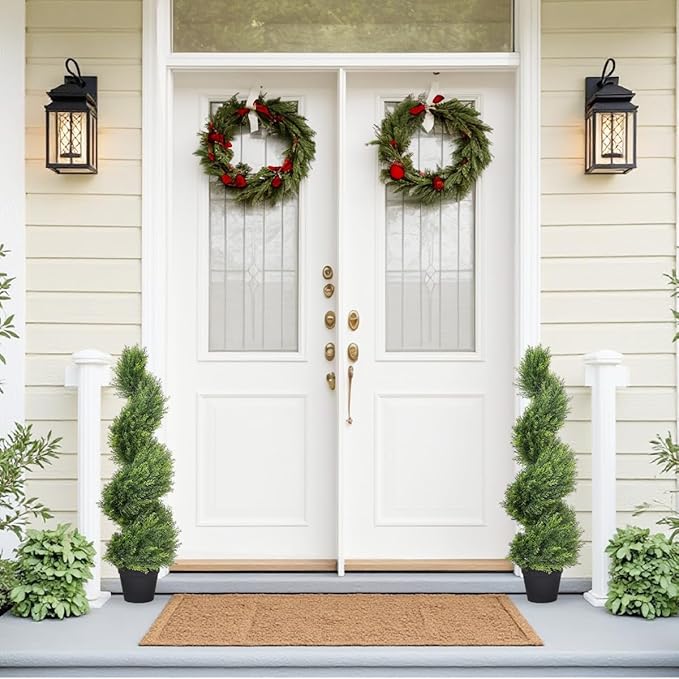 THE BLOOM TIMES 3ft Artificial Topiary Trees Set of 2, 36 inch Faux Cedar Cypress Spiral Topiary Trees Outdoor - Fake Plants for Garden Front Porch Indoor Outside Planter Christmas Decor 3 Foot