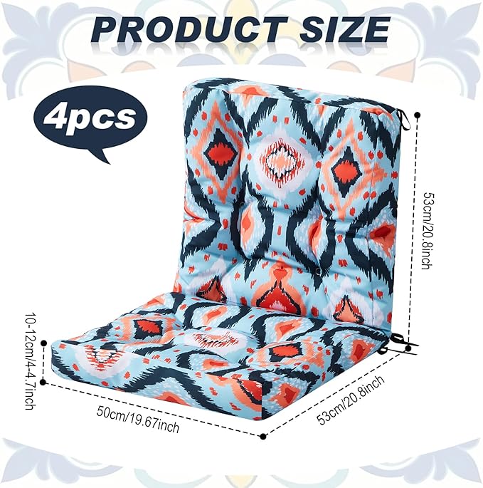 Hoteam 4 Set Outdoor Deep Seat Patio Chair Cushions Waterproof Patio Cushions Set 20 x 42 Inch for Furniture Replacement Removable Seat and Back(Ethnic Style)