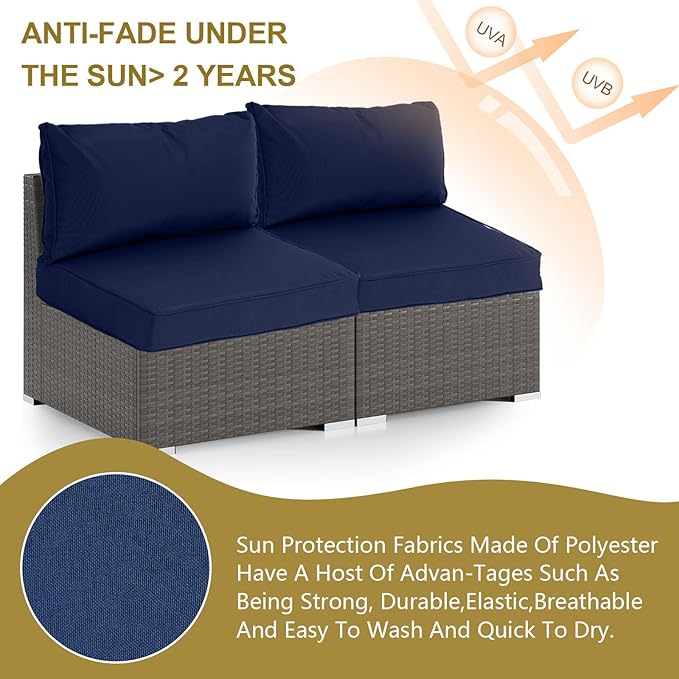 14 Piece Outdoor Replacement Cushions for Patio Furniture, Water-Resistant Sectional Sofa Cushions,Fits 6-seat Sectional Rattan Conversation Set,Liner and Cover (Navy Blue)