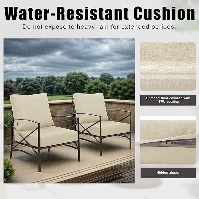 Favoyard Deep Seat Patio Cushions 22 × 22 inch Rainproof & Fadeness Furniture Cushion Set for Outdoor Chair Couch with Polyester-Linen Fabric & Removable Cover, Hidden Zipper and Adjustment Staps