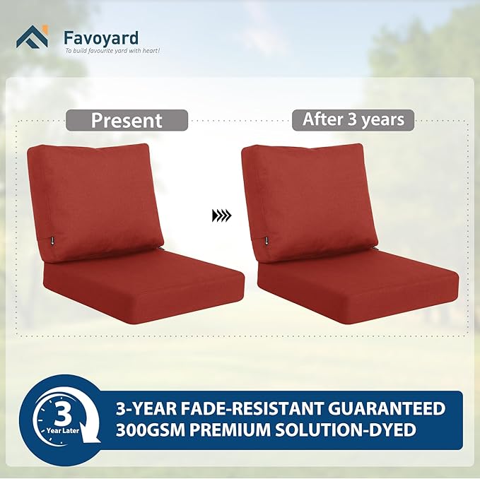 Favoyard Deep Seat Patio Cushions 19 × 19 inch Rainproof & Fadeness Furniture Cushion Set for Outdoor Chair Couch with Polyester-Linen Fabric & Removable Cover, Hidden Zipper and Adjustment Staps