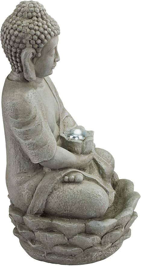 Sitting Buddha 22" High Small Zen Asian Indoor Outdoor Decor Faux Stone Tabletop Fountain with Light LED Water Feature for Outside Garden Patio Yard Desk Backyard Porch Deck - John Timberland