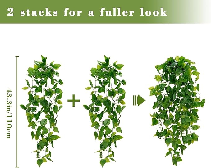 BLEUM CADE Fake Hanging Plants, 8pcs Artificial Hanging Plant, Faux Pothos Vines Greenery for Wall Home Living Room Office Indoor Outdoor Decor (No Baskets)