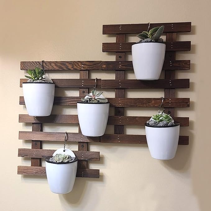 HOIGON 6 Pack 7 Inch Self Water Hanging Plants Pots, Self Watering Wall Hanging Plastic Planters with S-Hooks and Wicks, Lazy Flower Pot for Indoor Outdoor Orchids African Violet, White