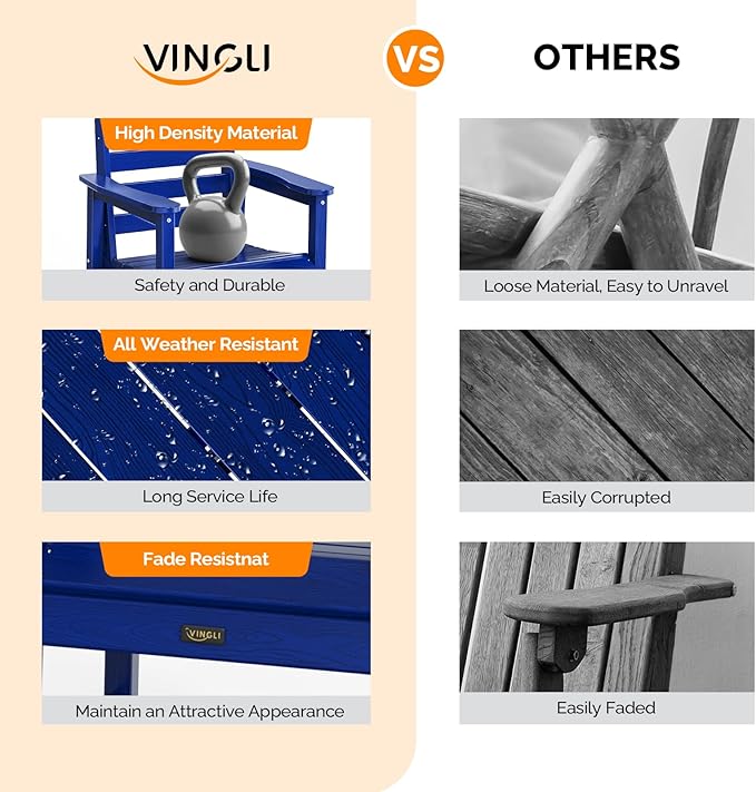 VINGLI Outdoor Patio Dining Chairs, HDPE Plastic Outdoor Patio Chairs All-Weather Durable Garden Seating for Outside, Poolside, Deck, Porch (Navy Blue, 1 PCS)