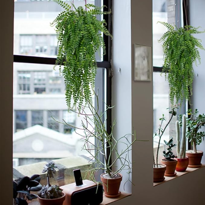 SzJias Artificial Hanging Plants Fake Plants Ferns Faux Hanging Plants for Patio Porch Outdoor Plants Decor (6 Pcs)