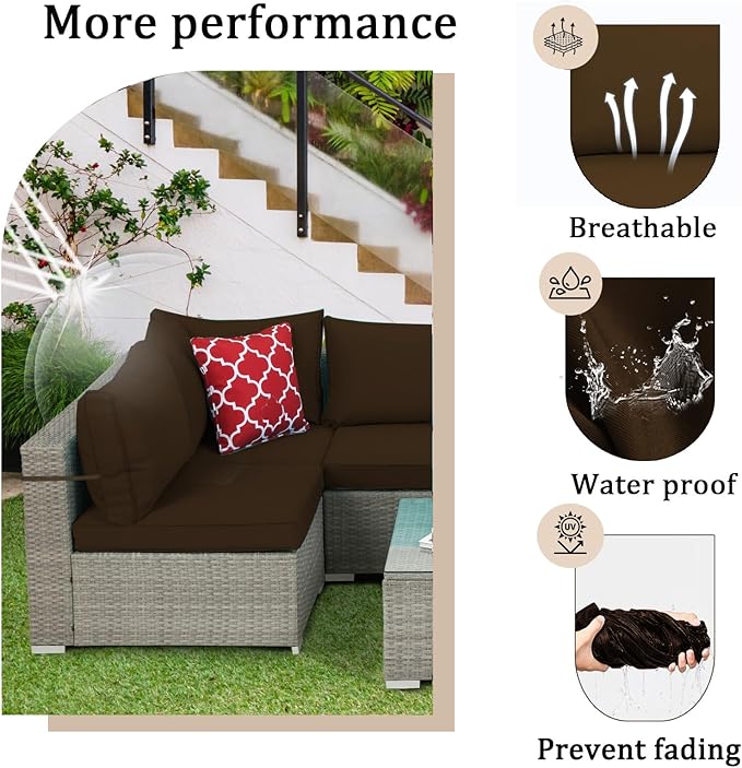 14 Pieces Outdoor Sectional Replacement Cushions for Patio Furniture, 4in Thick Outdoor Sofa Cushions for 6 Seat, Waterproof Deep Seat Couch Patio Cushion Set (Coffee Color)
