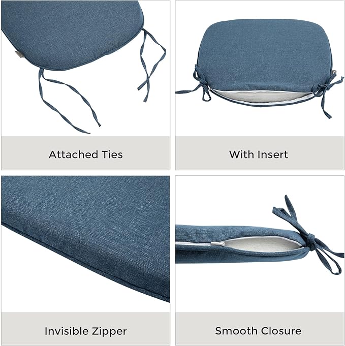 Outdoor Chair Cushions Set of 2,Patio Seat Cushion 17"x16"x2",U-Shaped Dining Chair Cushion 17 by 16 Inch,Water Resistant,Fade-Resistant Chair Pads for Kitchen Garden Furniture(Denim Blue)