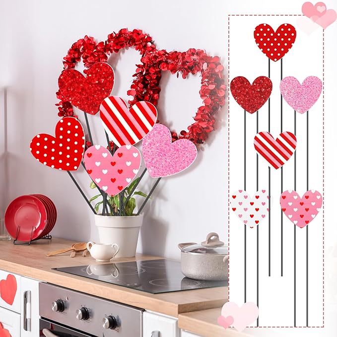 Pickmesh 6 Pcs 12" H Valentine's Day Metal Yard Sign Heart Valentine Metal Yard Stakes Barn Garden Stake for Planter Pot Walkway Pathway Outdoor Decor Lawn Decoration
