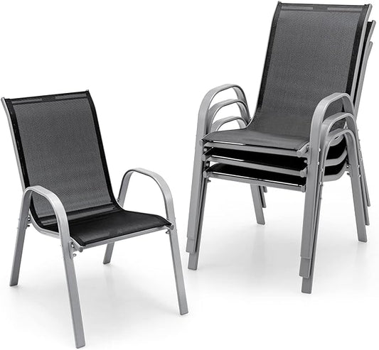 Giantex Set of 4 Patio Chairs, Stackable Outdoor Dining Chairs, 330 LBS Capacity, All Weather Resistant, Heavy Duty Rustproof Metal Armchairs, Lawn Chairs for Front Porch Yard Pool Garden