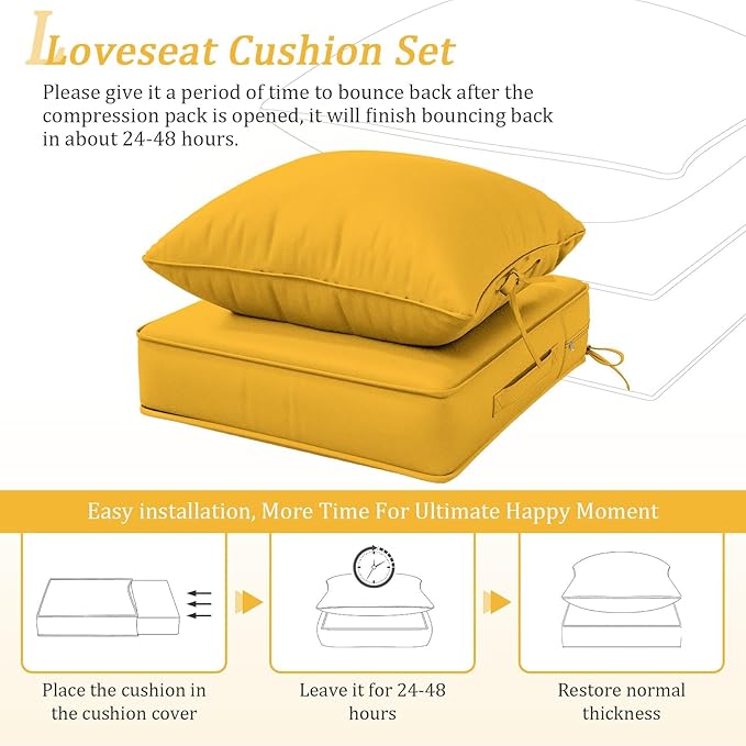Outdoor Patio Chair Cushions Set 22 L X 24 W X 4 H Waterproof & Fade Resistant Deep Seat and Back Cushions with Removable Covers Outdoor Seat Cushion Set for Chairs and Sofas