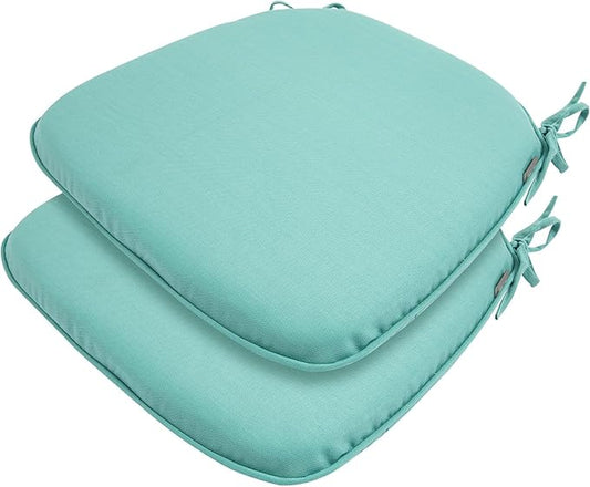 Outdoor Chair Cushions Set of 2,Patio Seat Cushion 17"x16"x2",U-Shaped Dining Chair Cushion 17 by 16 Inch,Water Resistant,Fade-Resistant Chair Pads for Kitchen Garden Furniture(Light Turquoise)