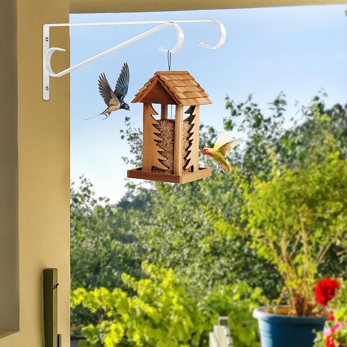Plant Hangers Outdoor，2 Pack 15.4 Inch Hanging Plant Hooks,Heavy Duty Wall Plant Hanger,Plant Hanger Bracket for Bird Feeders, Planters, Lanterns, Wind Chimes, Wihte