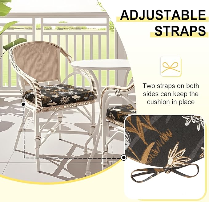 downluxe Outdoor Chair Cushions Set of 4 for Patio Furniture, Water-Resistant Patio Chair Cushions with Ties, High Density Foam Outdoor Seat Cushion, 17" X 16" X 2", Nightbird