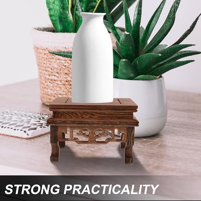 HANABASS Chicken Wenge Wood Plant Stand 4.33X4.33X2.95 Inch Wooden Base Riser Holder for Indoor Outdoor Potted Plants Bonsai Mini Trees Garden Patio Display