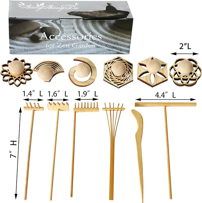 BangBangDa Mini Zen Garden Accessories - Tabletop Zen Garden Tools - Zen Garden Kit Rakes and Zen Stamp for Office Mini Zen Garden Set of 12
