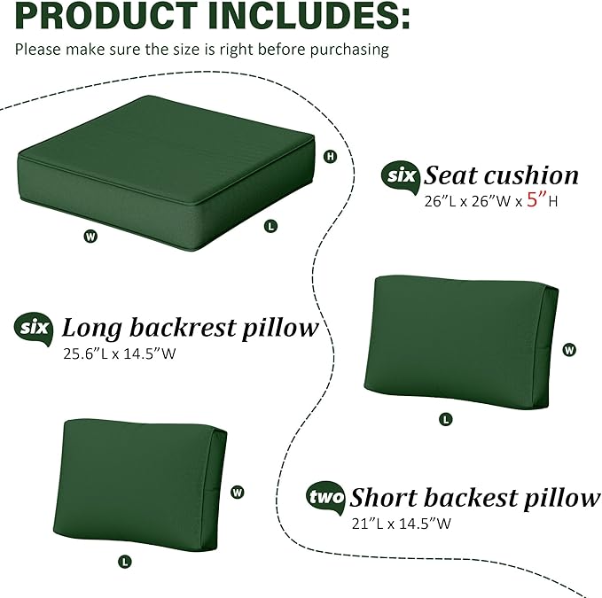 Outdoor Furniture Replacement Cushions, 5" Foam Foam High-Density, Fits 6-seat Sectional Rattan Conversation Set, 14 Piece Patio Water-Resistant Replacement Sofa Cushions, Liner&Cover