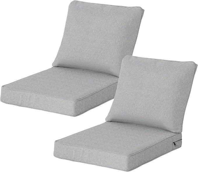 24x27.5 Inch Outdoor Deep Seat Cushions Set of 2,Thick High-Density Foam, Water-Resistant, Piped Edges & YKK Hidden Zipper for Patio Furniture,Stone Gray