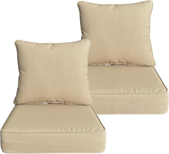 Goodgoods 24x24 inch Outdoor/Indoor Deep Seat Patio Cushions Set of 2 Resilient Foam Filling Water Repellent Stain-Resistant UV Resistant Weather Resistant Deep Seat Bottom Beige