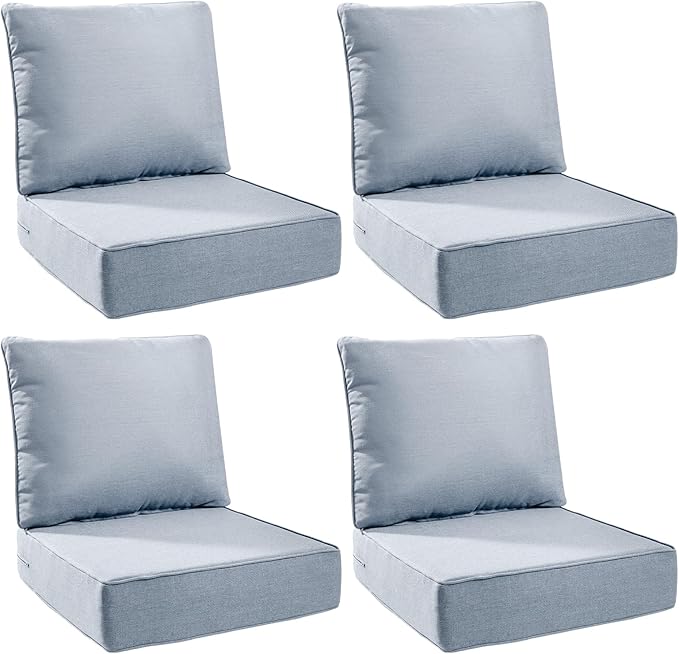 6" Thick Outdoor Cushions 24x24x6, 4-Set Deep Seat Patio Cushions with Removable Cover, Waterproof & Fade Resistant Replacement for Wicker Chair, Loveseat, Sofa - Baby Blue