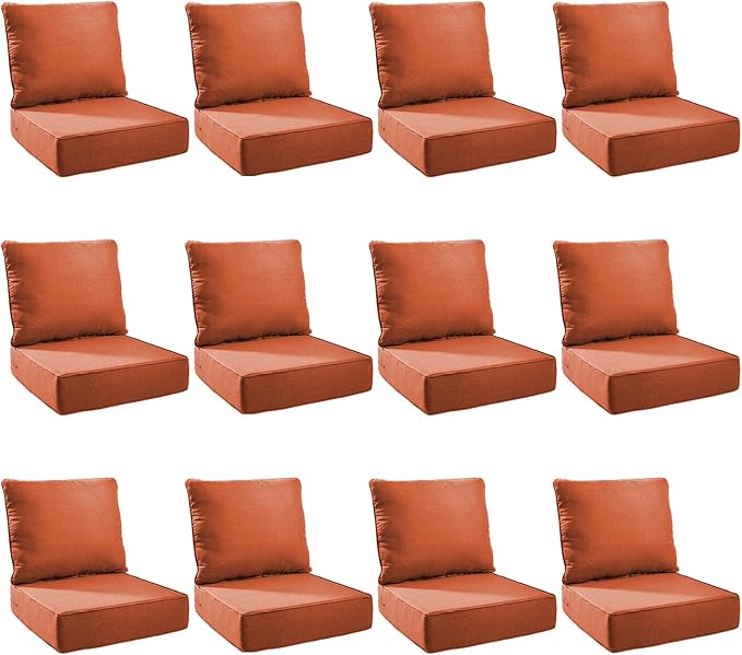 Outdoor Cushion Set for Furniture Patio Furniture, UV Resistant, Water Resistant - 6 Inch Thick Foam Garden Cushions– 24x24 Inch Patio Seat Covers for Chair/Sofa/Couch | Orange | 12-Pack |