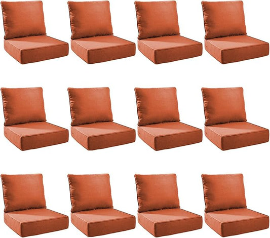 Outdoor Cushion Set for Furniture Patio Furniture, UV Resistant, Water Resistant - 6 Inch Thick Foam Garden Cushions– 24x24 Inch Patio Seat Covers for Chair/Sofa/Couch | Orange | 12-Pack |