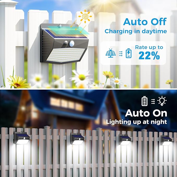 Peasur 1 Pack Solar Motion Lights Outdoor, Solar Security Light with 3 Modes, IP65 Waterproof Flood Lights Outside for Camping Garden Patio Garage Backyard