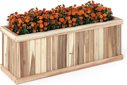 Giantex Acacia Wood Raised Garden Bed, Rectangular Planter Box w/Drainage Gaps, Floor Standing Window Mount for Flower Vegetable Herb Fruit, Outdoor Plant Container for Backyard, Lawn, 36"x12"x12"