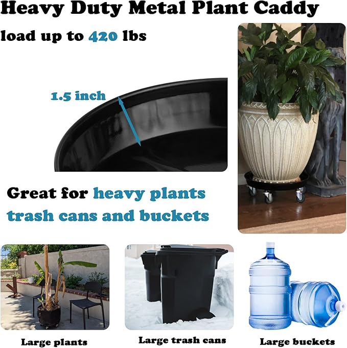 3 Packs Metal Plant Caddy with Wheels 13" Rolling Plant Stand Heavy Duty Plant Dolly with Casters for Indoor and Outdoor Large Planter Casters Potted Plant Mover,Black