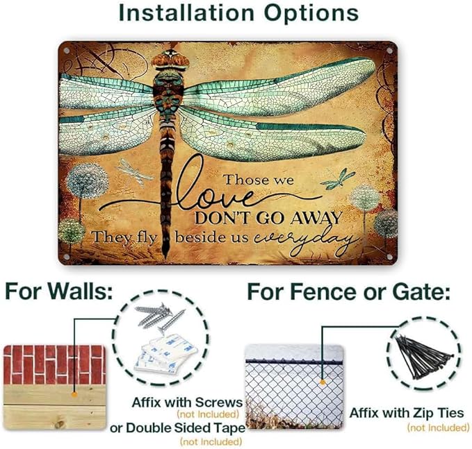 Ykfss Dragonfly Tin Sign Vintage Garden Decor Metal Signs Funny Wall Art Gifts For Women Those We Love Don't Go Away They Fly Beside Us Every Day Hippie Home Living Room Outdoor 12x8 Inch, QINTINlove